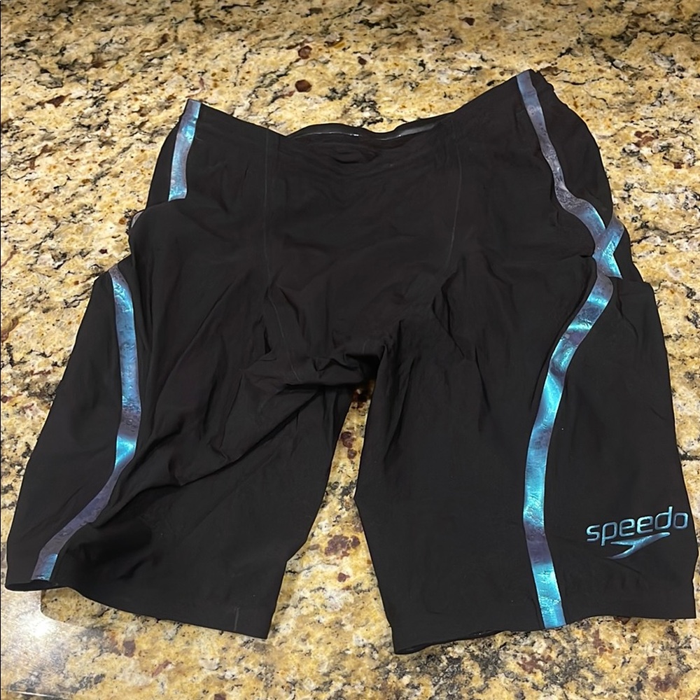 Speedo Black Swim Trunks with Blue Accents